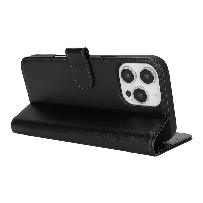 For iPhone 16 Pro Max Stand Case Shockproof Leather Wallet Phone Cover - Black