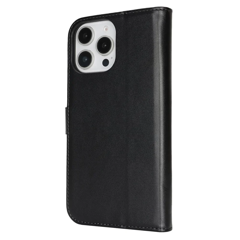 For iPhone 16 Pro Max Stand Case Shockproof Leather Wallet Phone Cover - Black
