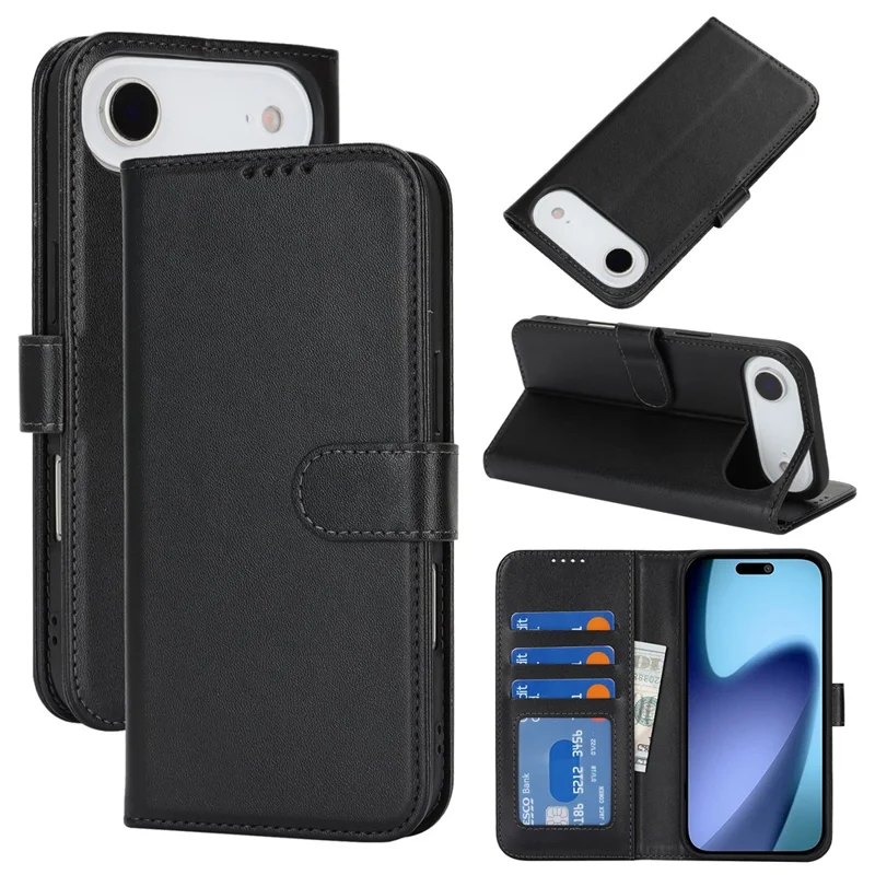 For iPhone 17 Air Stand Case Shockproof Leather Wallet Phone Cover - Black