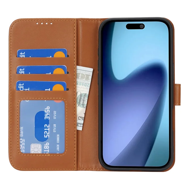 For iPhone Air Stand Case Shockproof Leather Wallet Phone Cover - Light Brown