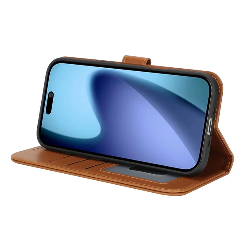 For iPhone Air Stand Case Shockproof Leather Wallet Phone Cover - Light Brown