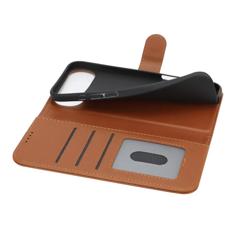 For iPhone Air Stand Case Shockproof Leather Wallet Phone Cover - Light Brown
