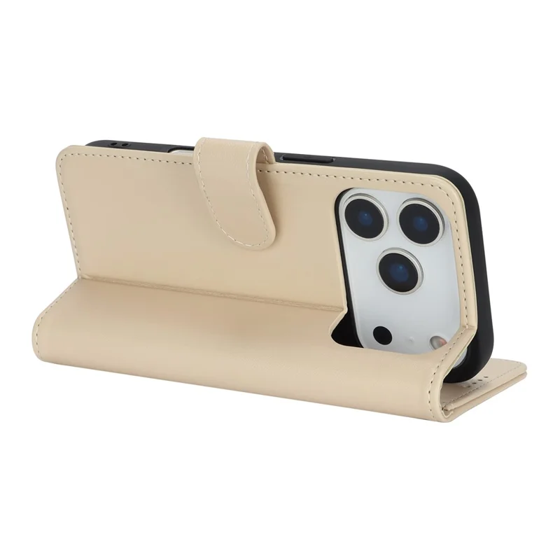 For iPhone 17 Pro Stand Case Shockproof Leather Wallet Phone Cover - Beige