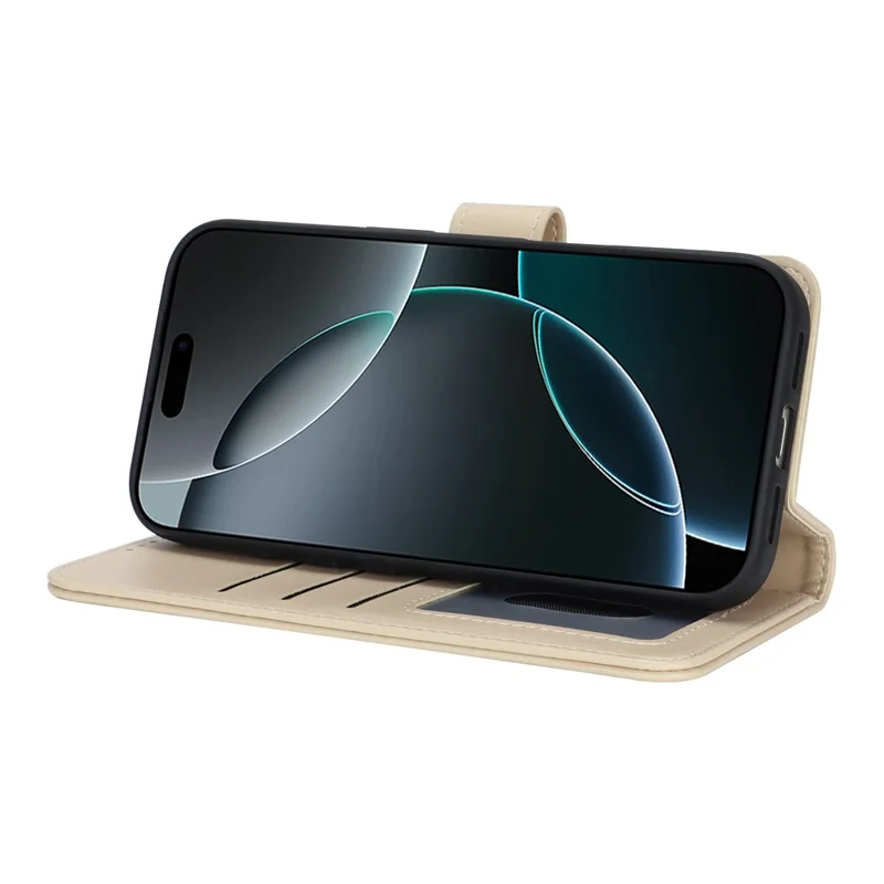 For iPhone 17 Pro Stand Case Shockproof Leather Wallet Phone Cover - Beige