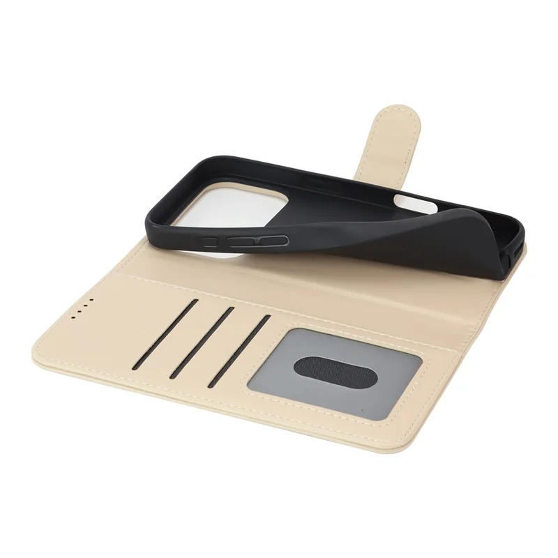 For iPhone 17 Pro Stand Case Shockproof Leather Wallet Phone Cover - Beige