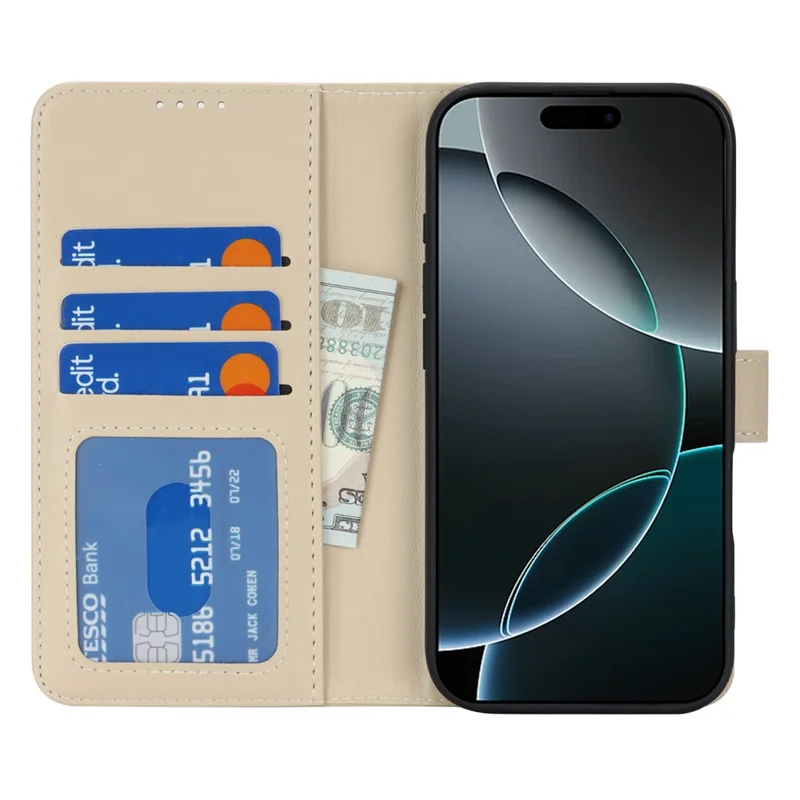 For iPhone 17 Pro Max Stand Case Shockproof Leather Wallet Phone Cover - Beige