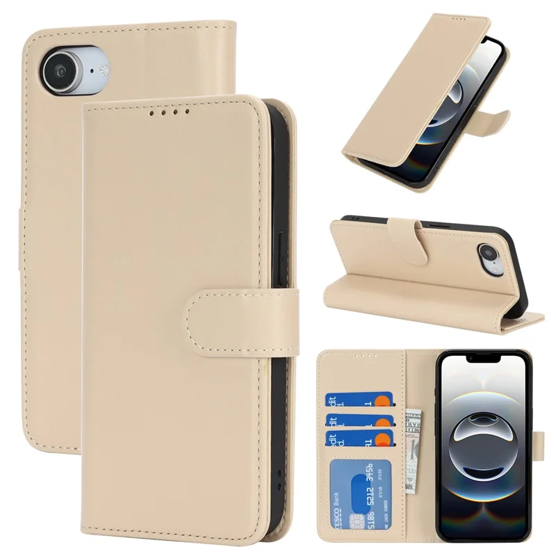 Für iPhone 16e Ständer Hülle Stoßfest Leder Geldbörse Handyhülle - Beige