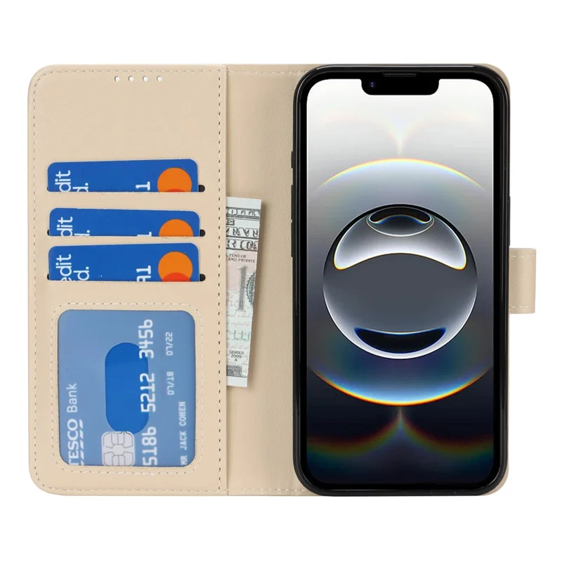 Für iPhone 16e Ständer Hülle Stoßfest Leder Geldbörse Handyhülle - Beige