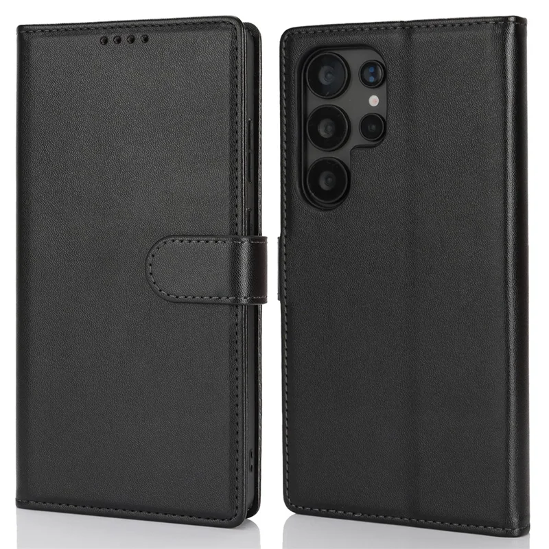 Чехол для Samsung Galaxy S24 Ultra с подставкой, противоударный, кожаный, с отделением для карт - Черный