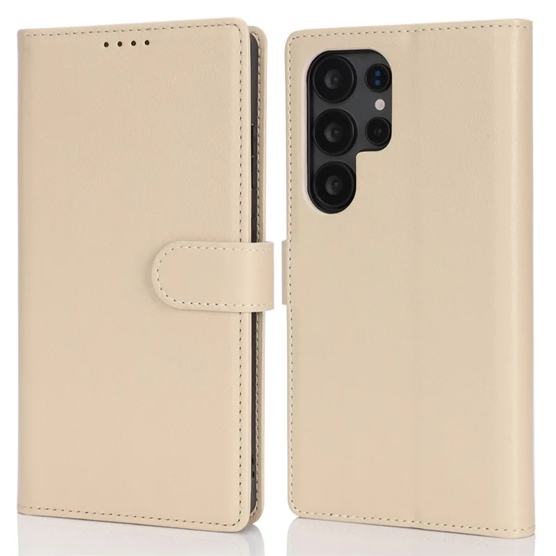 For Samsung Galaxy S24 Ultra Stand Case Shockproof Leather Wallet Phone Cover - Beige
