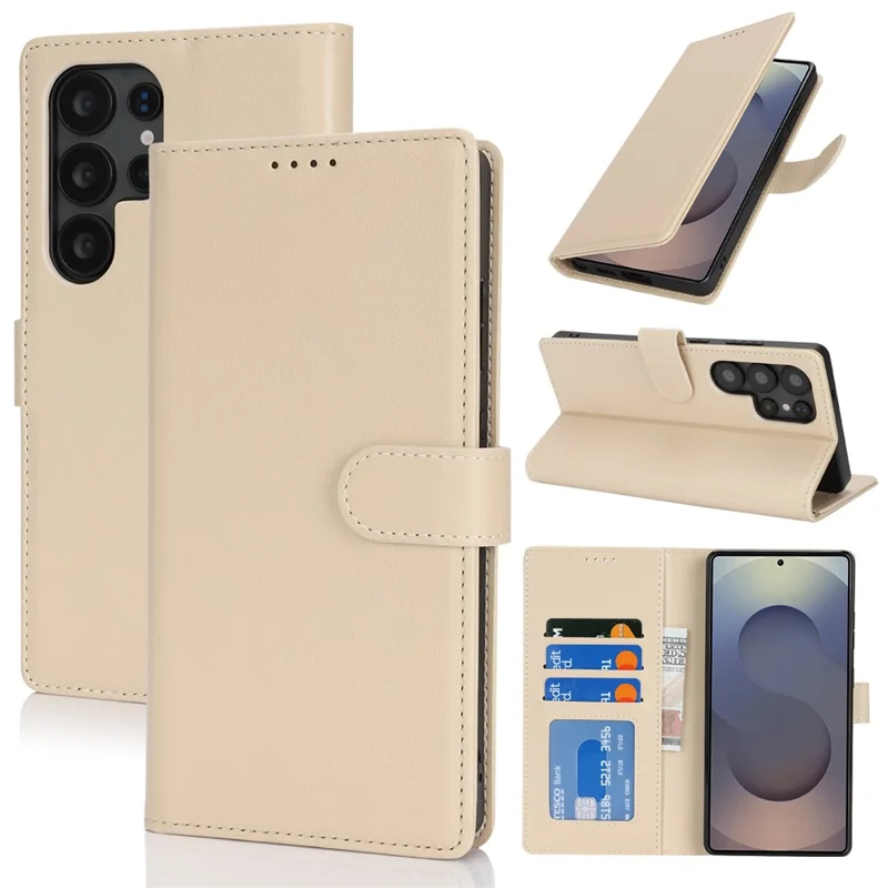For Samsung Galaxy S24 Ultra Stand Case Shockproof Leather Wallet Phone Cover - Beige