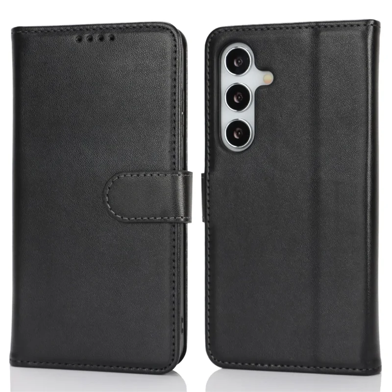 Funda con Soporte para Samsung Galaxy S25 Anticaídas de Cuero con Cartera - Negro
