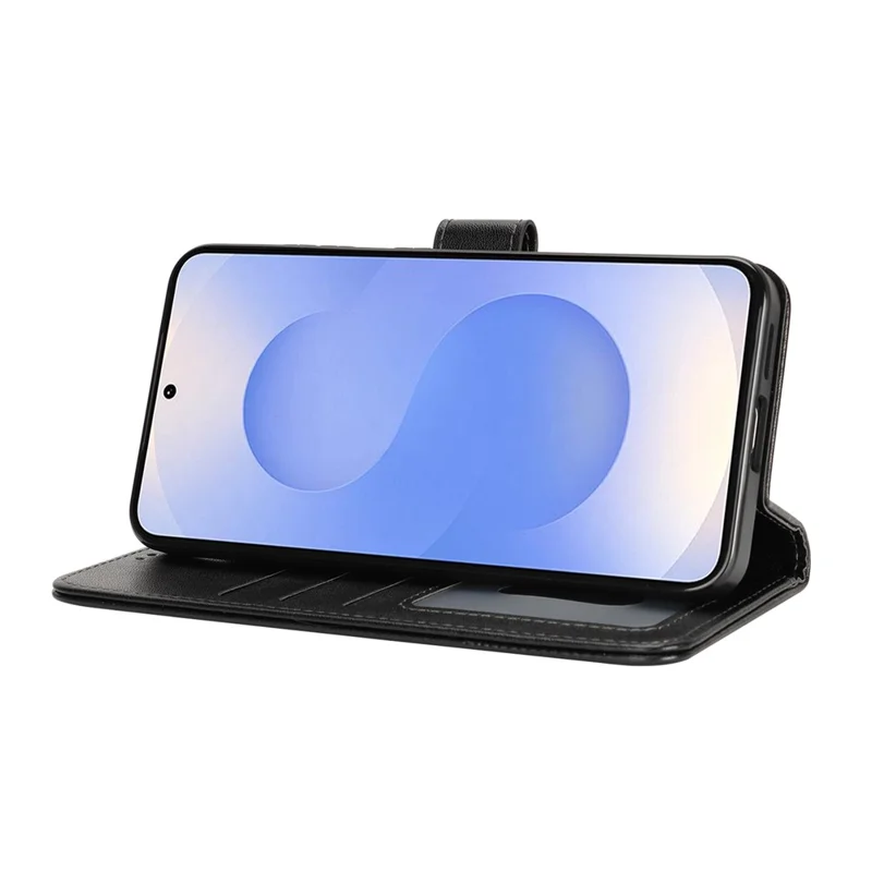 Funda con Soporte para Samsung Galaxy S25 Anticaídas de Cuero con Cartera - Negro