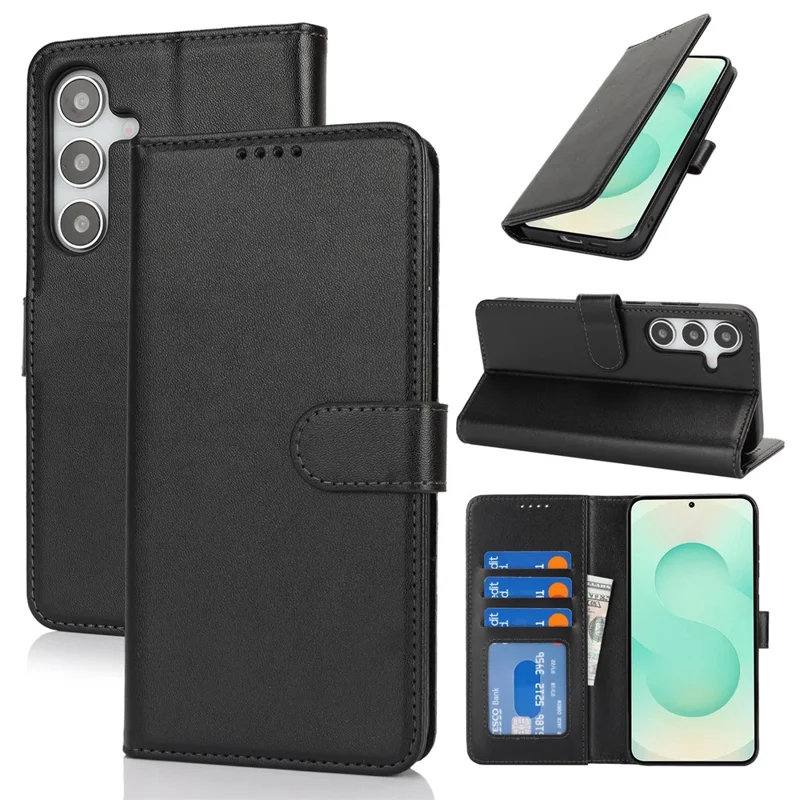 Étui Support pour Samsung Galaxy S25+ Antichoc Portefeuille en Cuir pour Téléphone - Noir