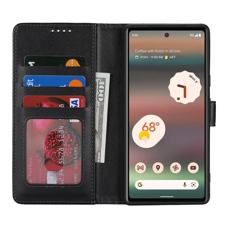 For Google Pixel 6a Stand Case Shockproof Leather Wallet Phone Cover - Black