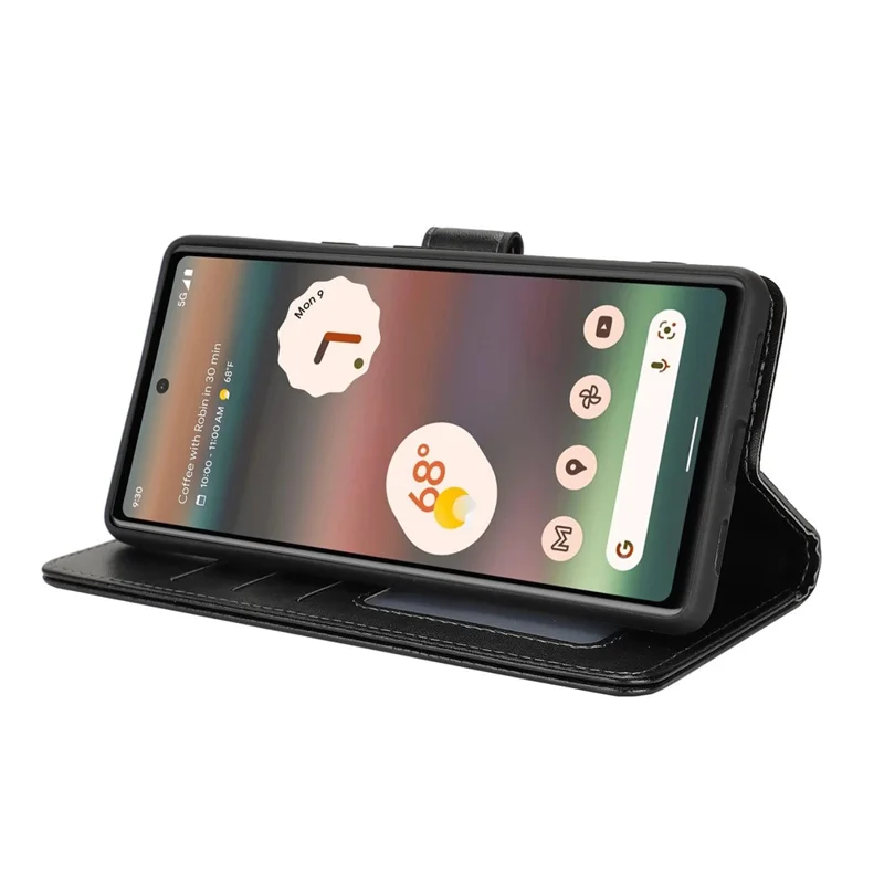 For Google Pixel 6a Stand Case Shockproof Leather Wallet Phone Cover - Black