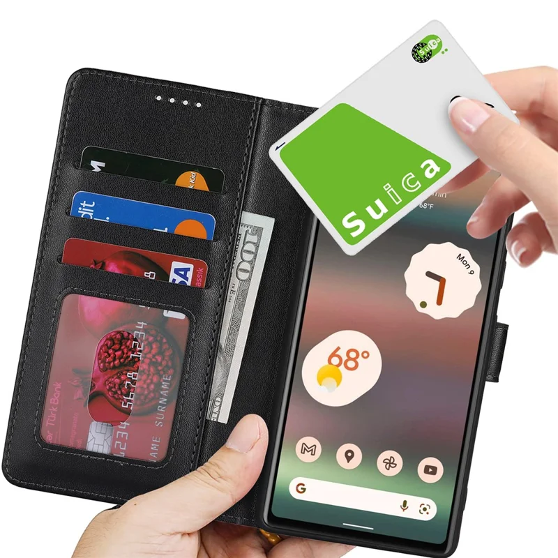 For Google Pixel 6a Stand Case Shockproof Leather Wallet Phone Cover - Black