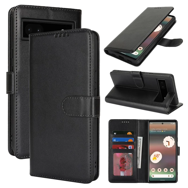 For Google Pixel 6a Stand Case Shockproof Leather Wallet Phone Cover - Black