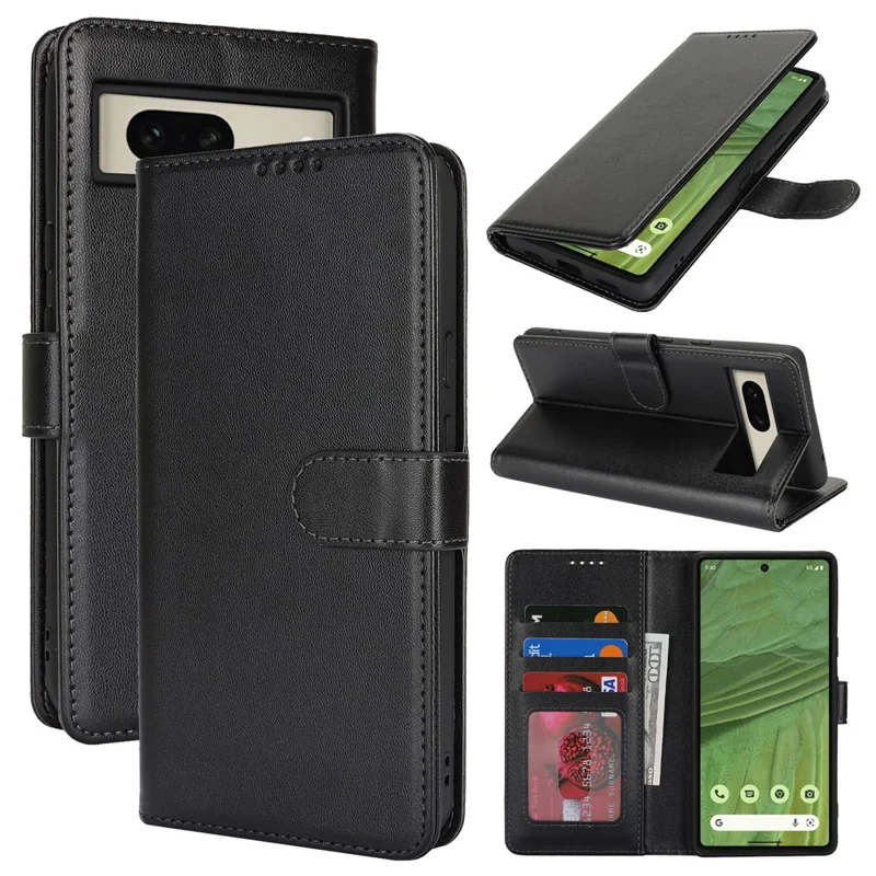 For Google Pixel 7 5G Stand Case Shockproof Leather Wallet Phone Cover - Black