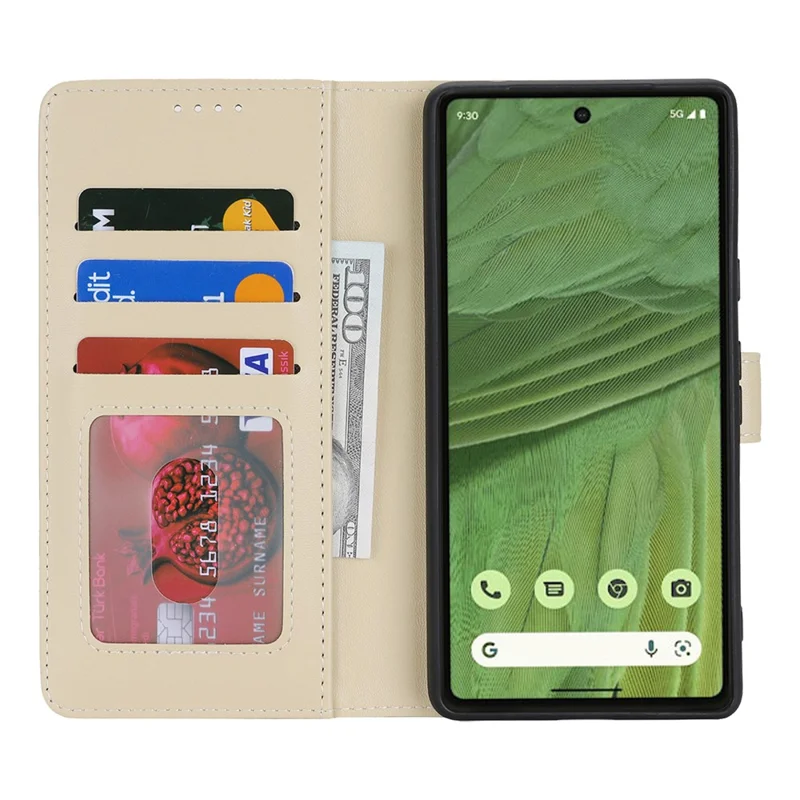 Чехол-подставка для Google Pixel 7 5G с защитой от ударов, кожаный кошелек для телефона - Бежевый