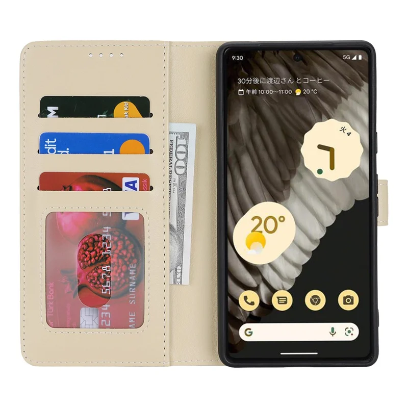 For Google Pixel 7 Pro 5G Stand Case Shockproof Leather Wallet Phone Cover - Beige