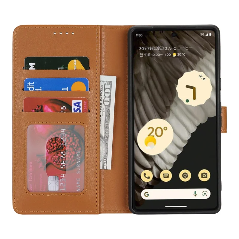 For Google Pixel 7 Pro 5G Stand Case Shockproof Leather Wallet Phone Cover - Light Brown