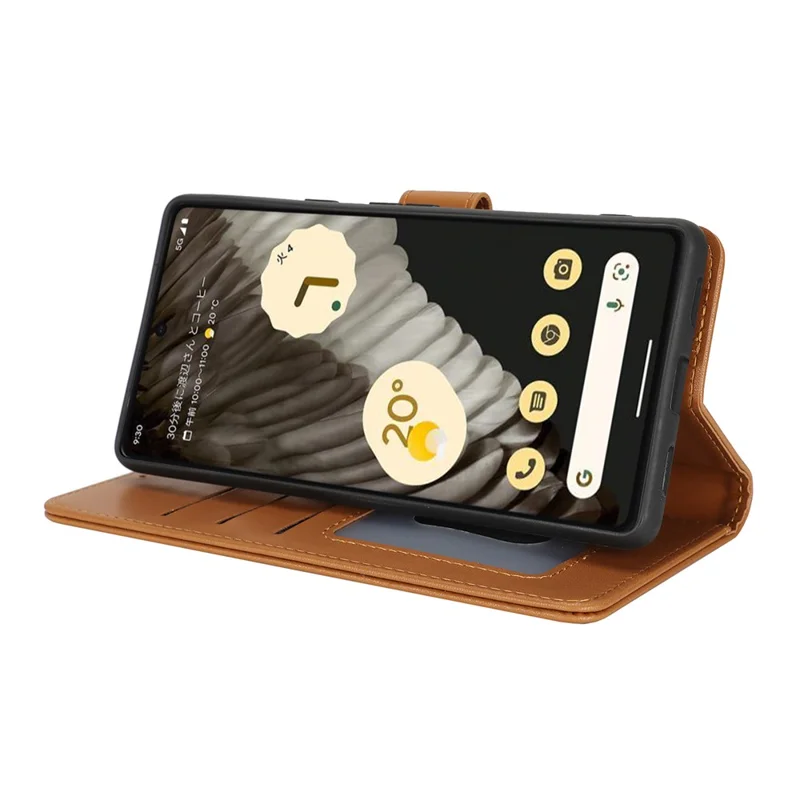 For Google Pixel 7 Pro 5G Stand Case Shockproof Leather Wallet Phone Cover - Light Brown