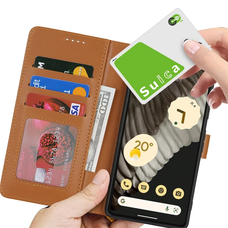 For Google Pixel 7 Pro 5G Stand Case Shockproof Leather Wallet Phone Cover - Light Brown