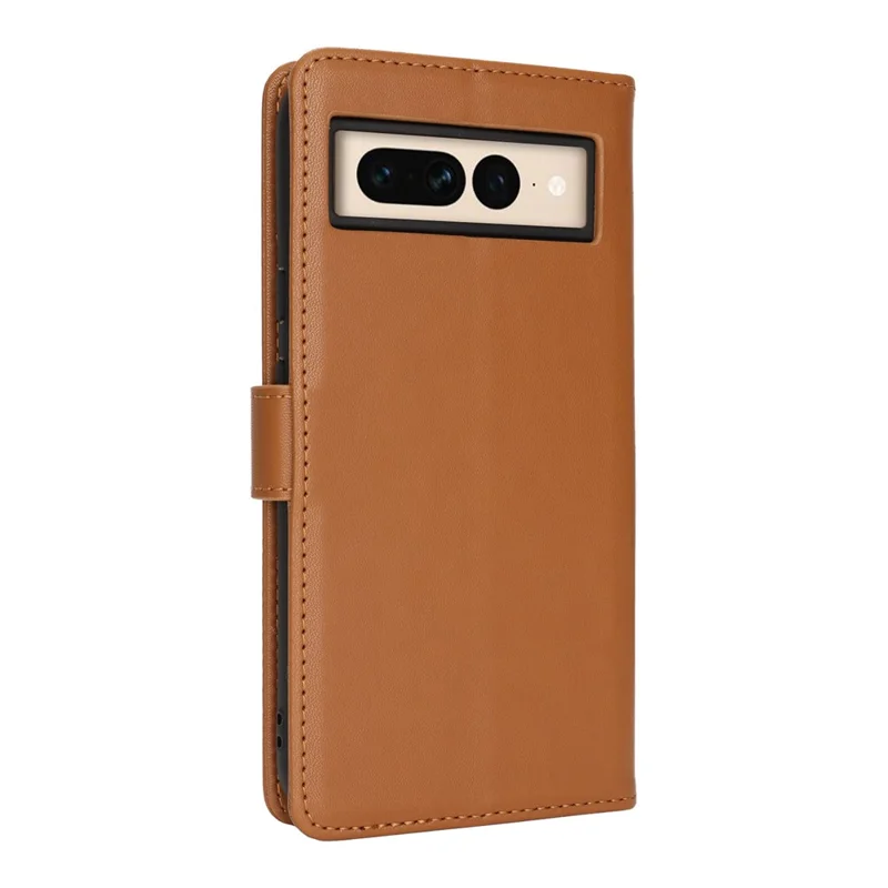 For Google Pixel 7 Pro 5G Stand Case Shockproof Leather Wallet Phone Cover - Light Brown