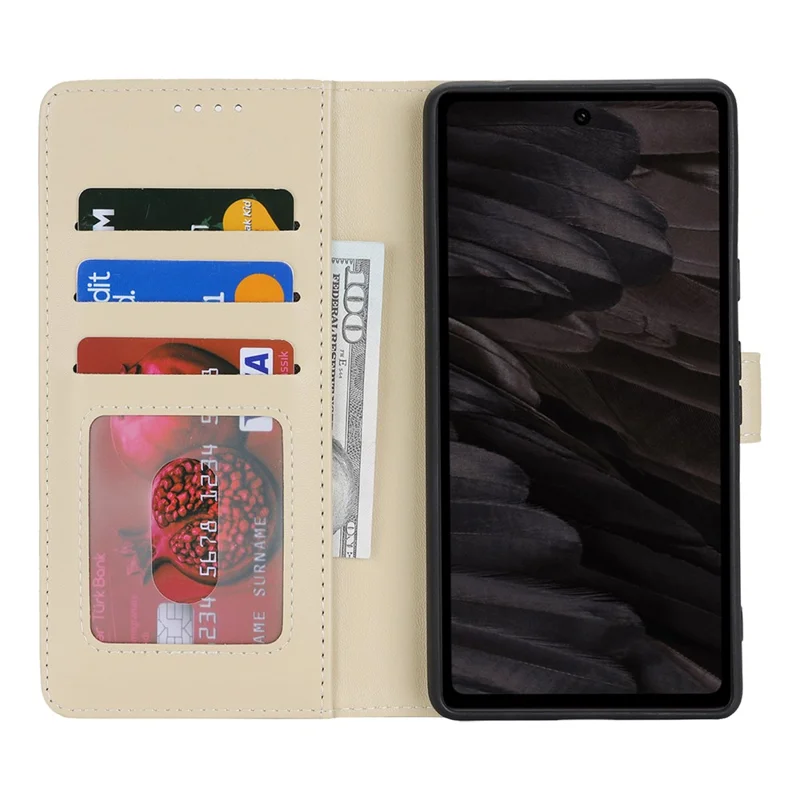 For Google Pixel 7a Stand Case Shockproof Leather Wallet Phone Cover - Beige