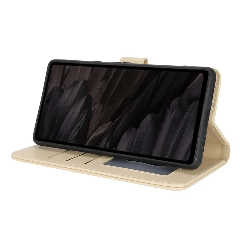 For Google Pixel 7a Stand Case Shockproof Leather Wallet Phone Cover - Beige