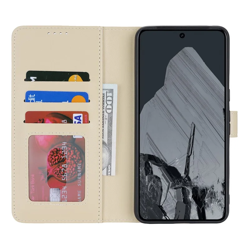For Google Pixel 8 Pro Stand Case Shockproof Leather Wallet Phone Cover - Beige