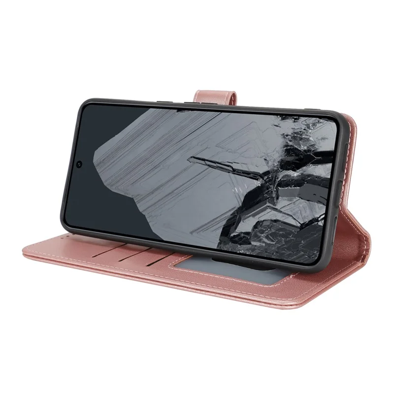 For Google Pixel 8 Pro Stand Case Shockproof Leather Wallet Phone Cover - Rose Gold