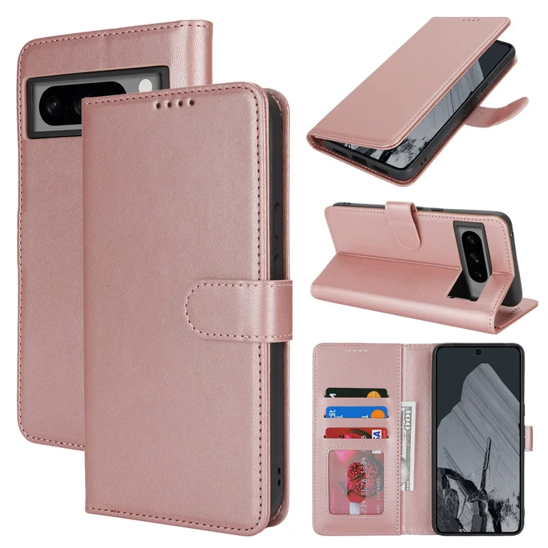 For Google Pixel 8 Pro Stand Case Shockproof Leather Wallet Phone Cover - Rose Gold