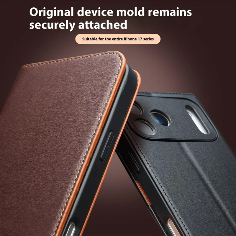 QIALINO Para iPhone 17 Pro Capa Carteira Flip Suporte Couro de Vaca Genuíno - Marrom