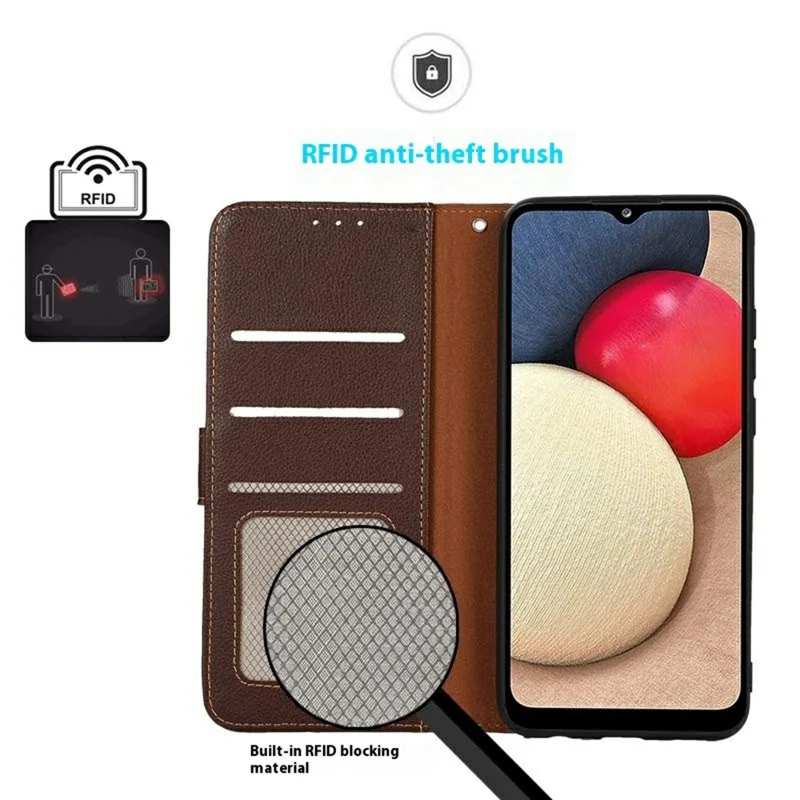 KHAZNEH For OnePlus Nord 5 5G Case RFID Blocking Wallet PU Leather Phone Cover with Strap - Brown