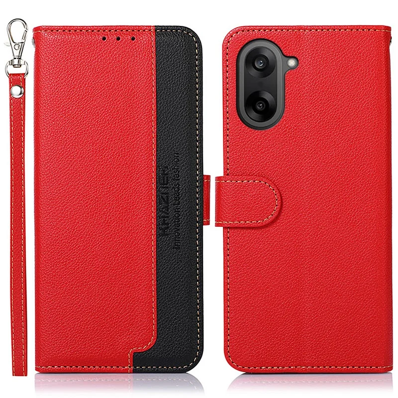 KHAZNEH For OnePlus Nord CE5 5G Case RFID Blocking Wallet PU Leather Phone Cover with Strap - Red