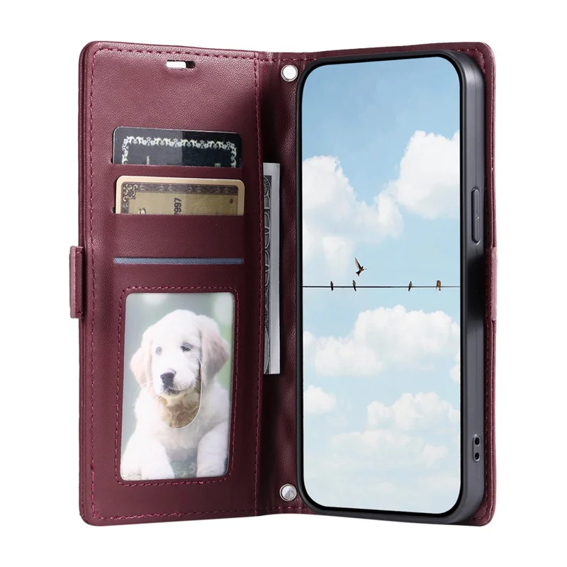 Para Motorola Moto G86 5G Funda de Cuero Textura de Rombo Cartera Soporte Funda de Teléfono con Correa de Muñeca - Rojo Vino