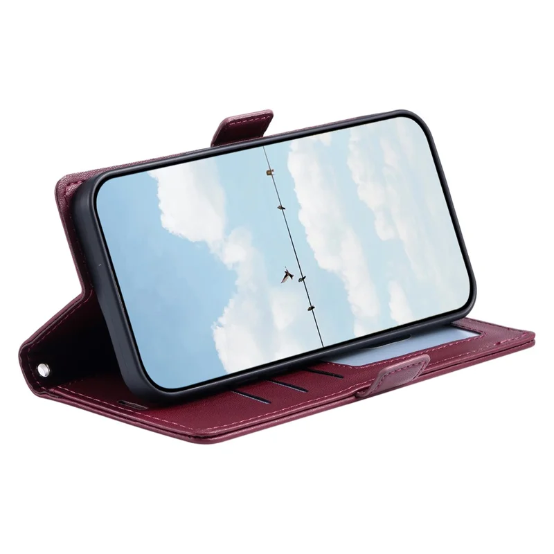 Para Motorola Moto G86 5G Funda de Cuero Textura de Rombo Cartera Soporte Funda de Teléfono con Correa de Muñeca - Rojo Vino