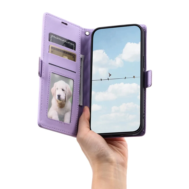 Funda de Cuero para Motorola Moto G86 5G con Textura de Rombos, Soporte de Cartera y Correa de Muñeca - Morado