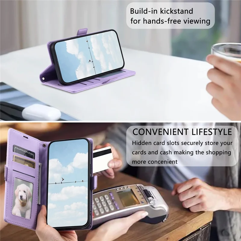 Funda de Cuero para Motorola Moto G86 5G con Textura de Rombos, Soporte de Cartera y Correa de Muñeca - Morado