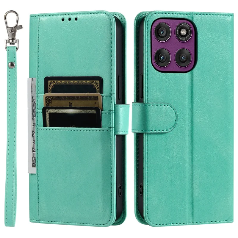 Per Motorola Moto G86 5G Custodia 6 Alloggi per Schede Pelle PU Antiurto Custodia per Telefono con Cinturino da Polso - Verde Menta