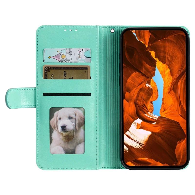 Per Motorola Moto G86 5G Custodia 6 Alloggi per Schede Pelle PU Antiurto Custodia per Telefono con Cinturino da Polso - Verde Menta