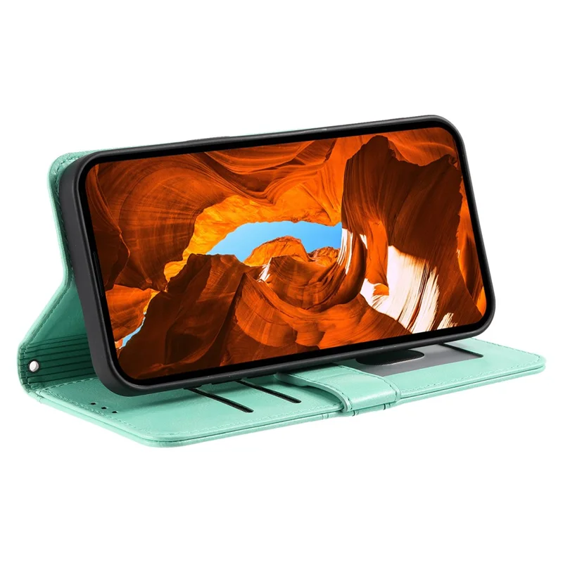 Per Motorola Moto G86 5G Custodia 6 Alloggi per Schede Pelle PU Antiurto Custodia per Telefono con Cinturino da Polso - Verde Menta