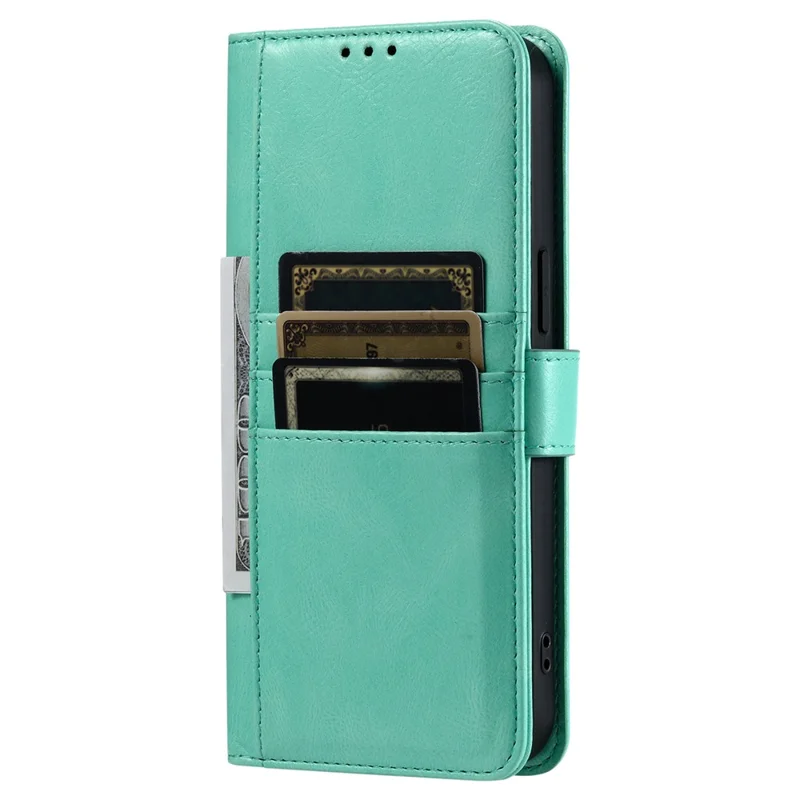 Per Motorola Moto G86 5G Custodia 6 Alloggi per Schede Pelle PU Antiurto Custodia per Telefono con Cinturino da Polso - Verde Menta