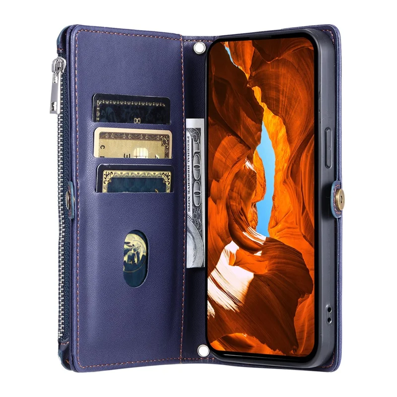 Для Motorola Moto G86 5G Чехол TPU + PU кожаный бумажник Чехол для телефона с ремешком на запястье - Синий
