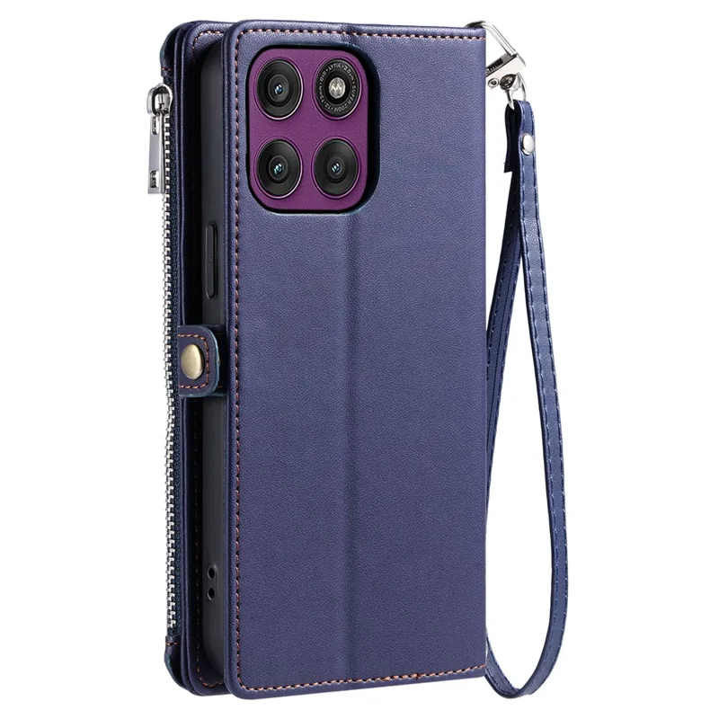 Для Motorola Moto G86 5G Чехол TPU + PU кожаный бумажник Чехол для телефона с ремешком на запястье - Синий