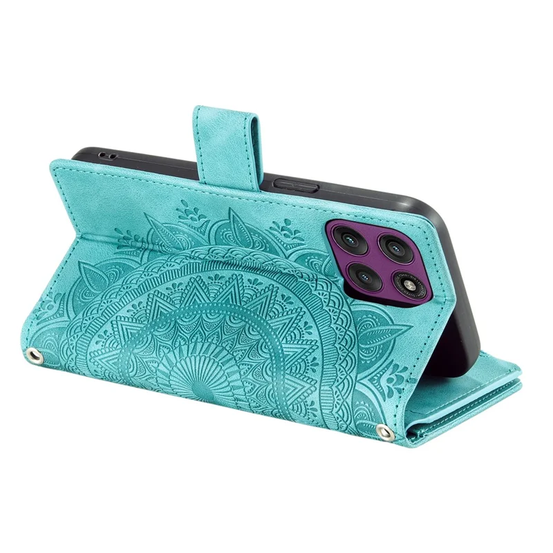 Cover a portafoglio per Motorola Moto G86 5G con motivo Mandala a fiori, in pelle PU con cinturino da polso - Verde Menta