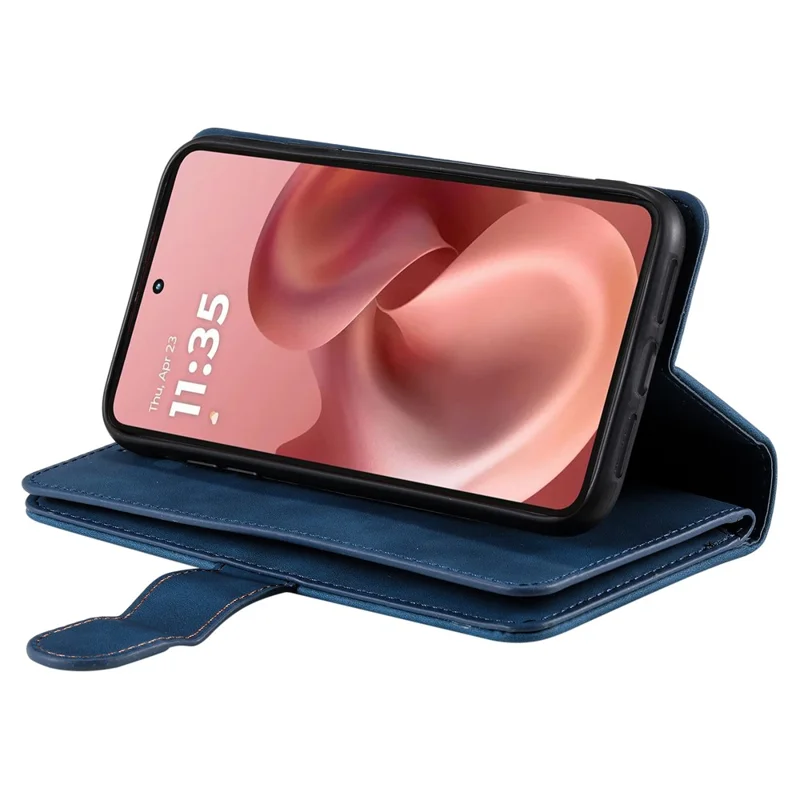 Cover a portafoglio per Motorola Moto G86 5G con 9 slot per carte, chiusura a zip, in pelle PU con cinturino da polso - Blu