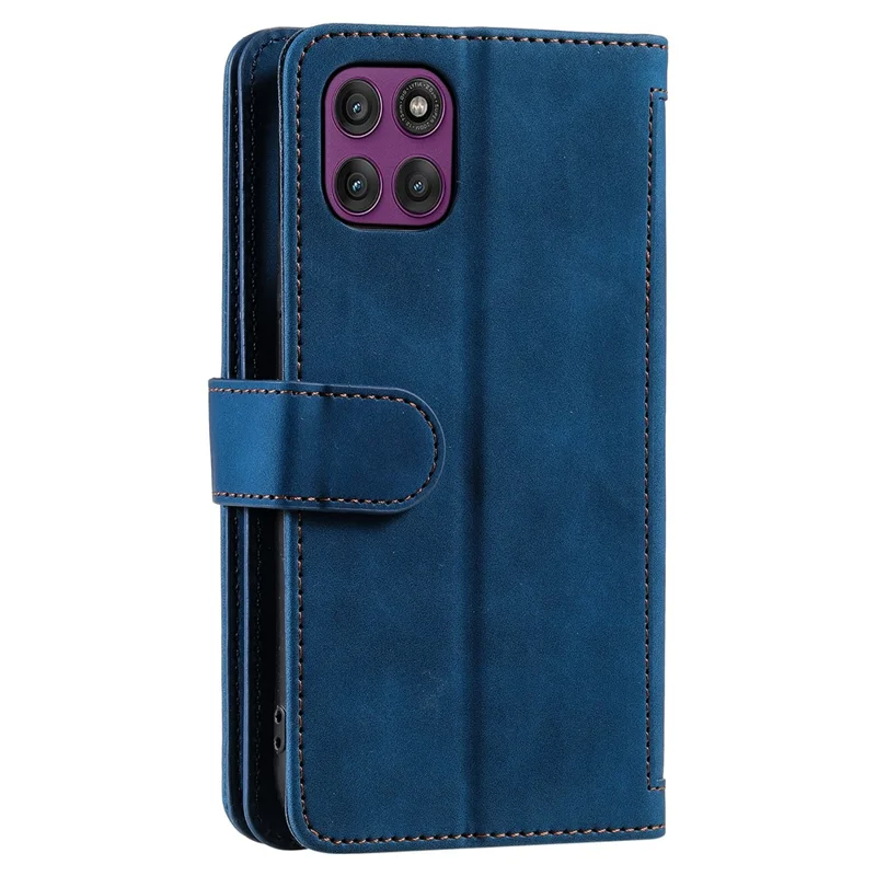 Cover a portafoglio per Motorola Moto G86 5G con 9 slot per carte, chiusura a zip, in pelle PU con cinturino da polso - Blu
